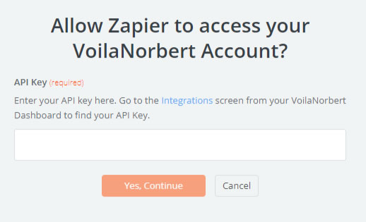 Allow Zapier access VoilaNorbert Account