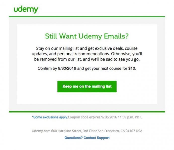 Udemy email sample