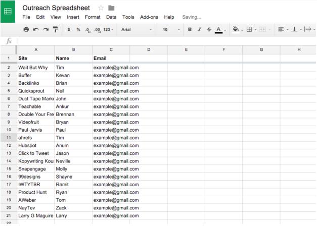 Create an Outreach Spreadsheet