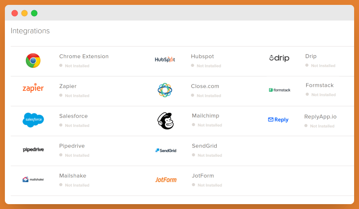 A table showing all 13 of Voila Norbert's integrations.