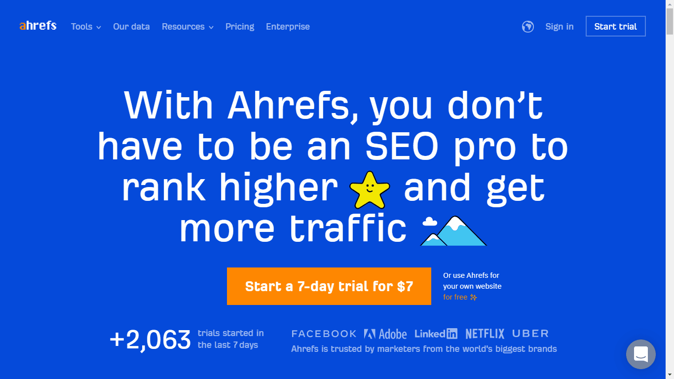 Ahrefs homepage