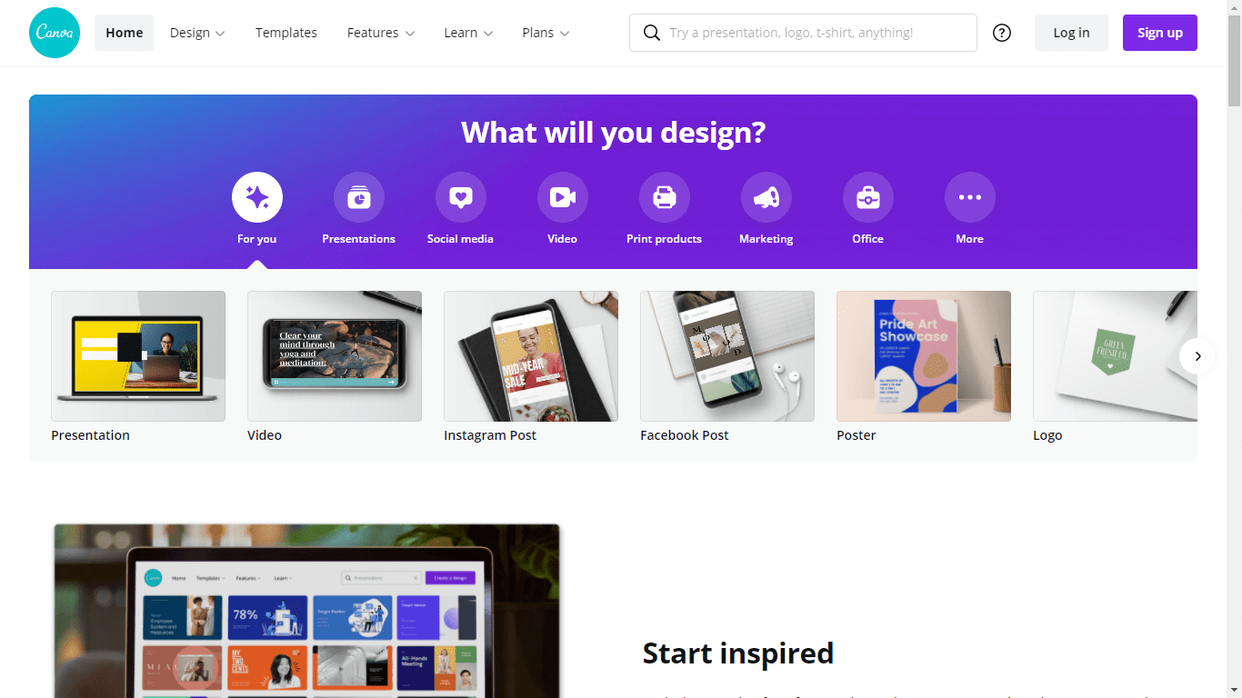 Canva homepage